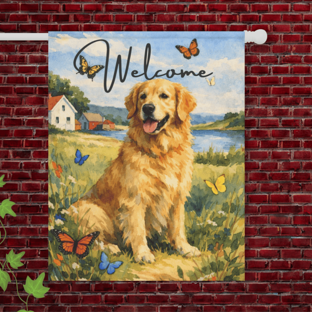 Golden Retriever Welcome Butterfly Garden Flag 24.5'' × 32''