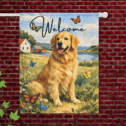 Golden Retriever Welcome Butterfly Garden Flag 24.5'' × 32''