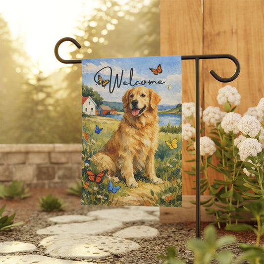 Golden Retriever Welcome Butterfly Garden Flag