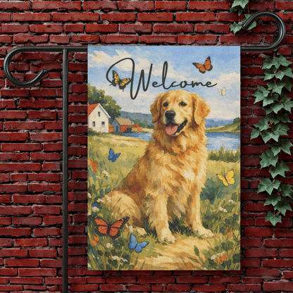 Golden Retriever Welcome Butterfly Garden Flag 12'' × 18''