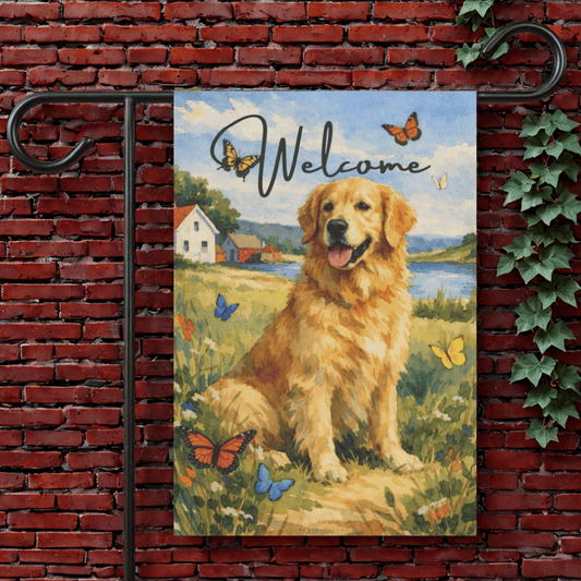 Golden Retriever Welcome Butterfly Garden Flag 12'' × 18''