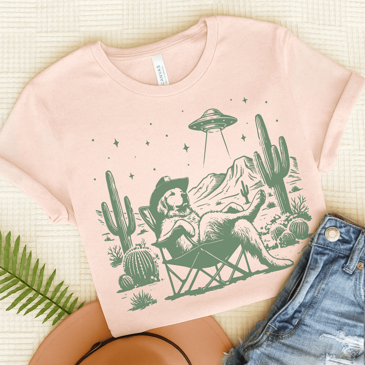 Golden Retriever Western UFO Unisex Tshirt Soft Pink