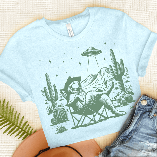 Golden Retriever Western UFO Unisex Tshirt Heather Ice Blue