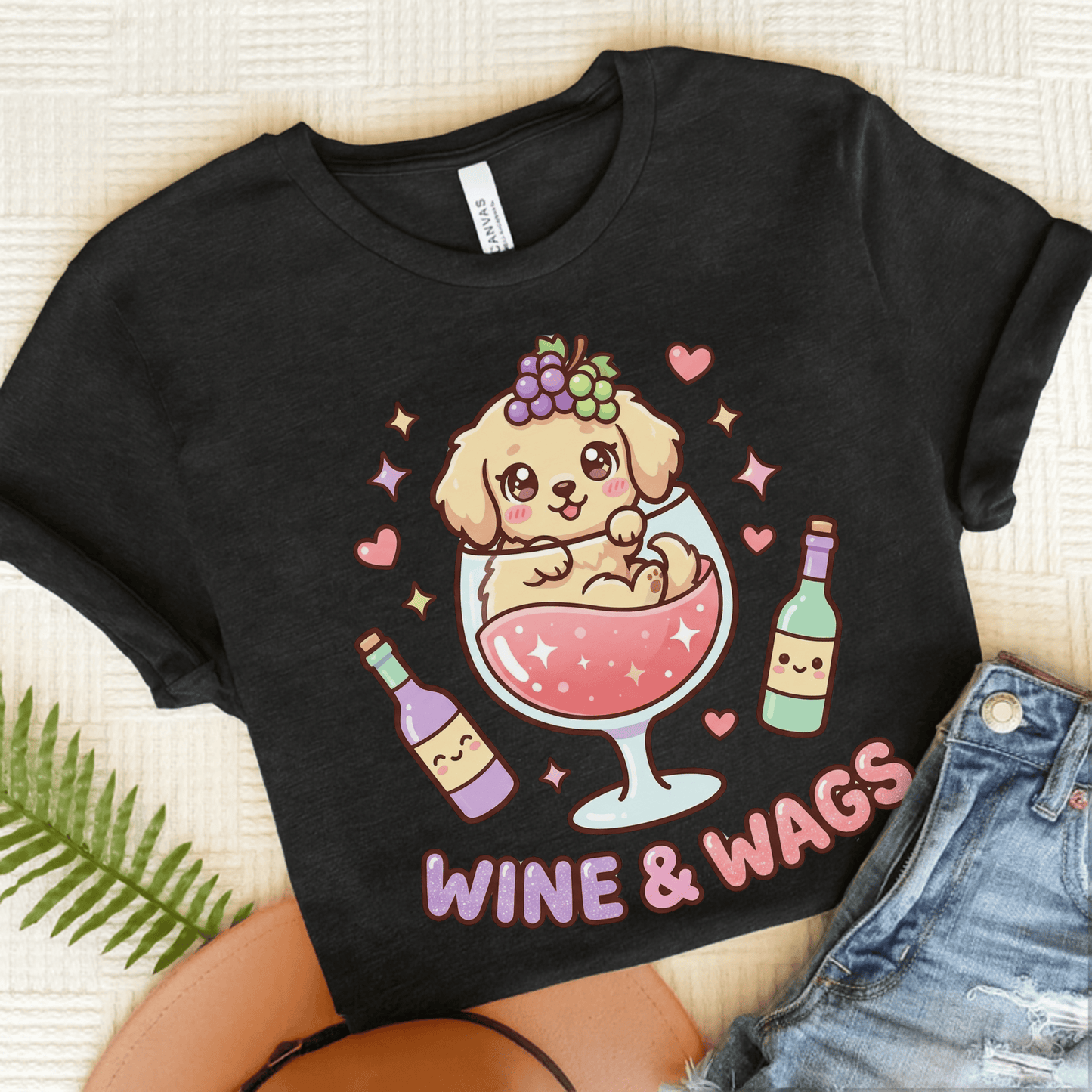 Golden Retriever Wine and Wags Unisex Tshirt Black Heather