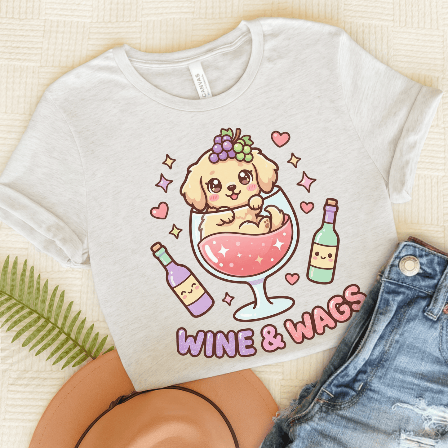 Golden Retriever Wine and Wags Unisex Tshirt Ash