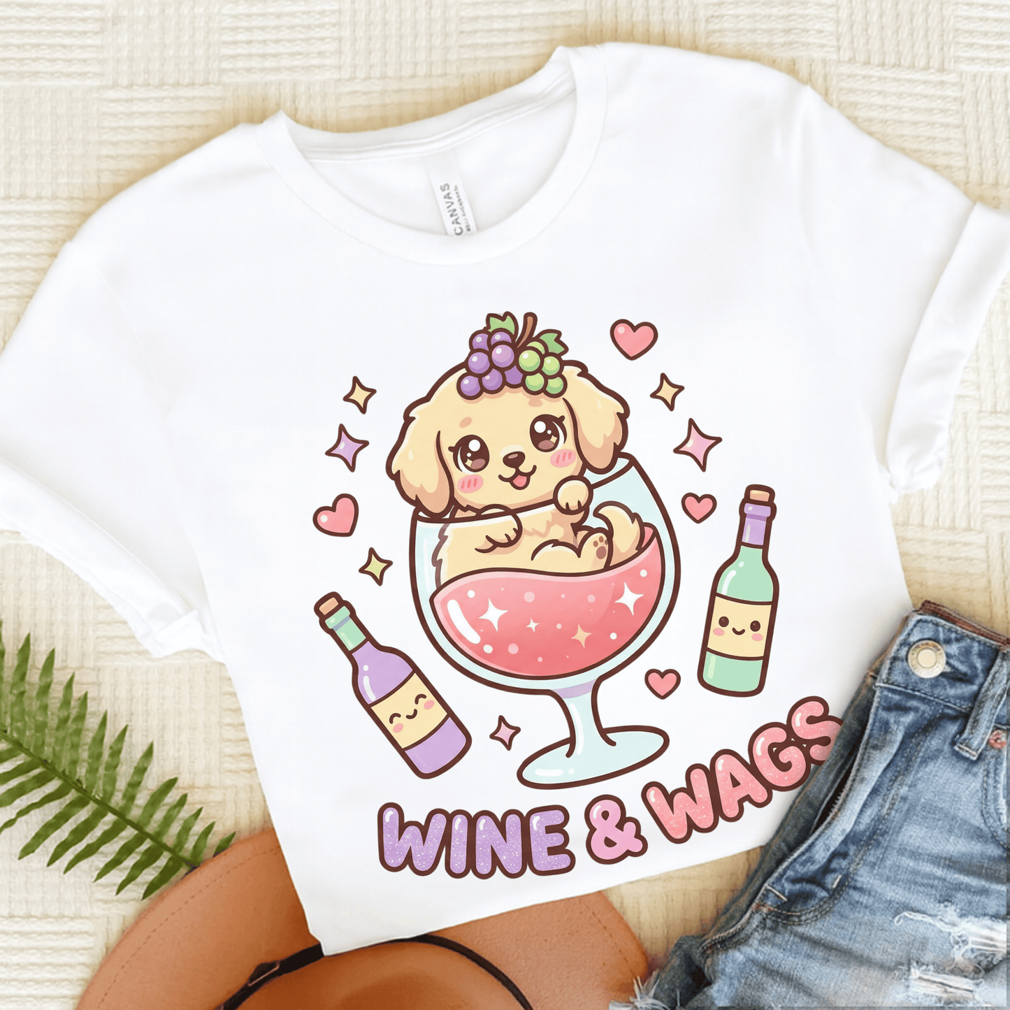 Golden Retriever Wine and Wags Unisex Tshirt White