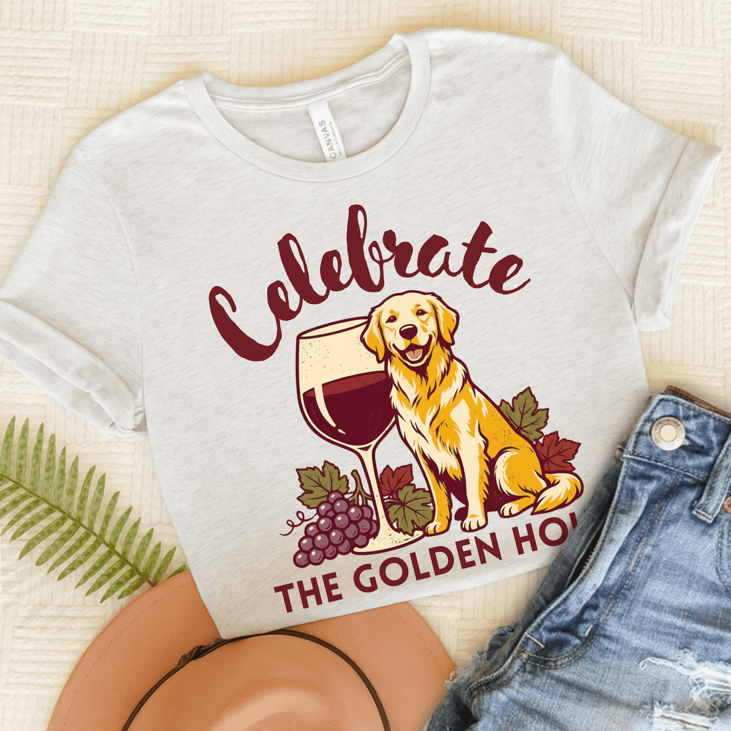 Golden Retriever Wine Hour Unisex Tshirt Ash