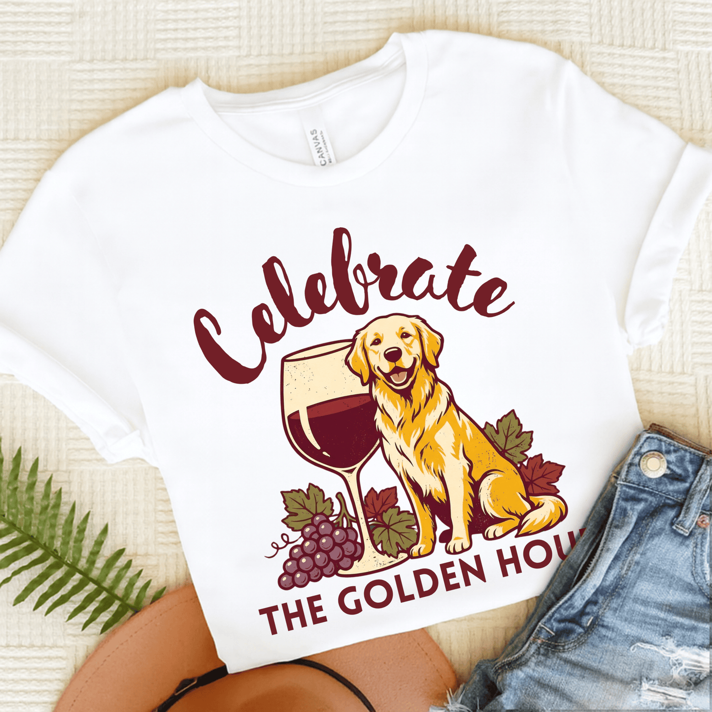 Golden Retriever Wine Hour Unisex Tshirt White