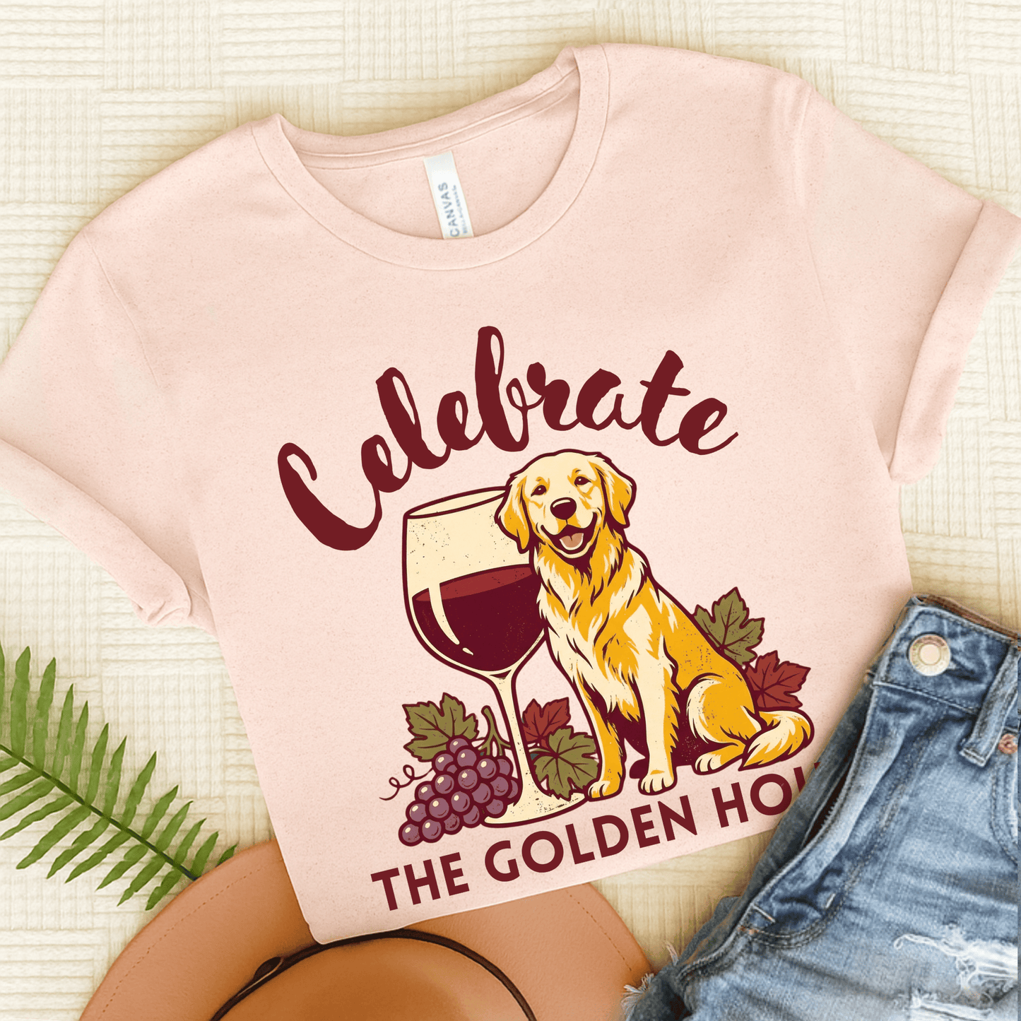 Golden Retriever Wine Hour Unisex Tshirt Soft Pink