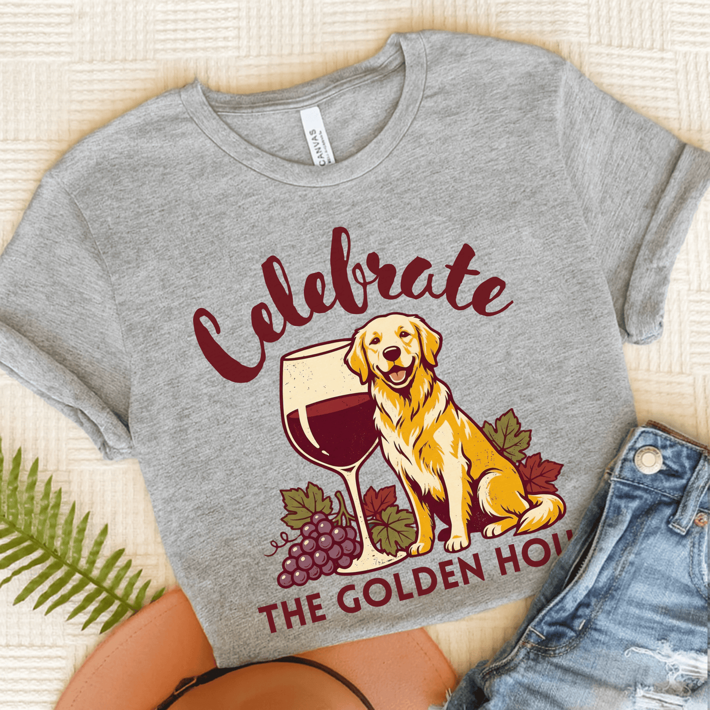 Golden Retriever Wine Hour Unisex Tshirt Athletic Heather