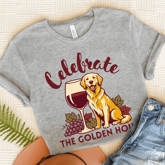 Golden Retriever Wine Hour Unisex Tshirt Athletic Heather