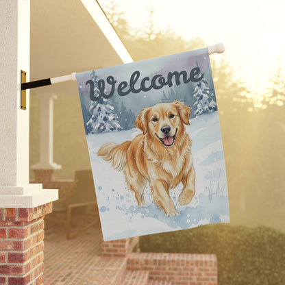 Golden Retriever Winter Wonderland Garden Yard Flag