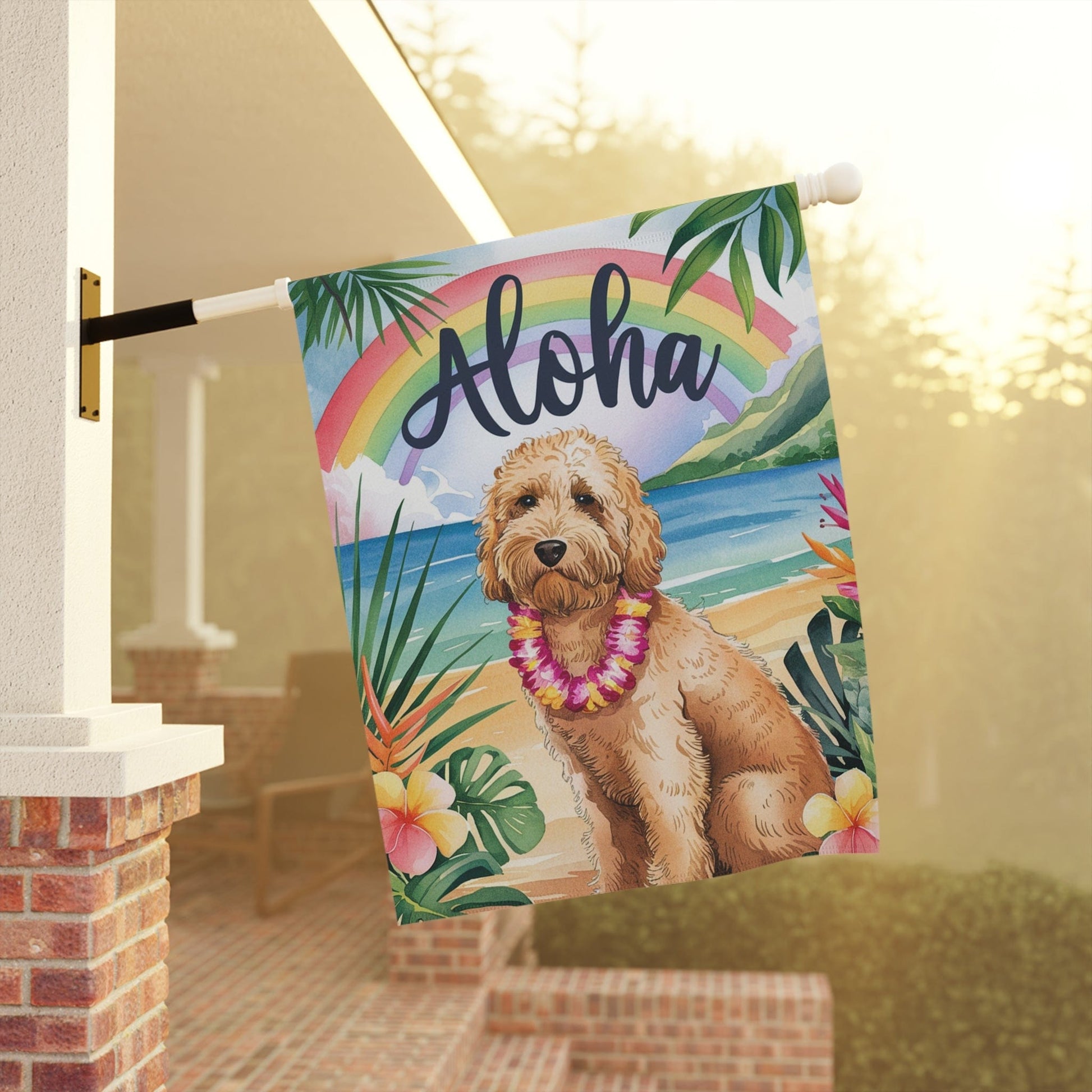 Printify Garden Flag Goldendoodle Aloha Luau Garden Flag