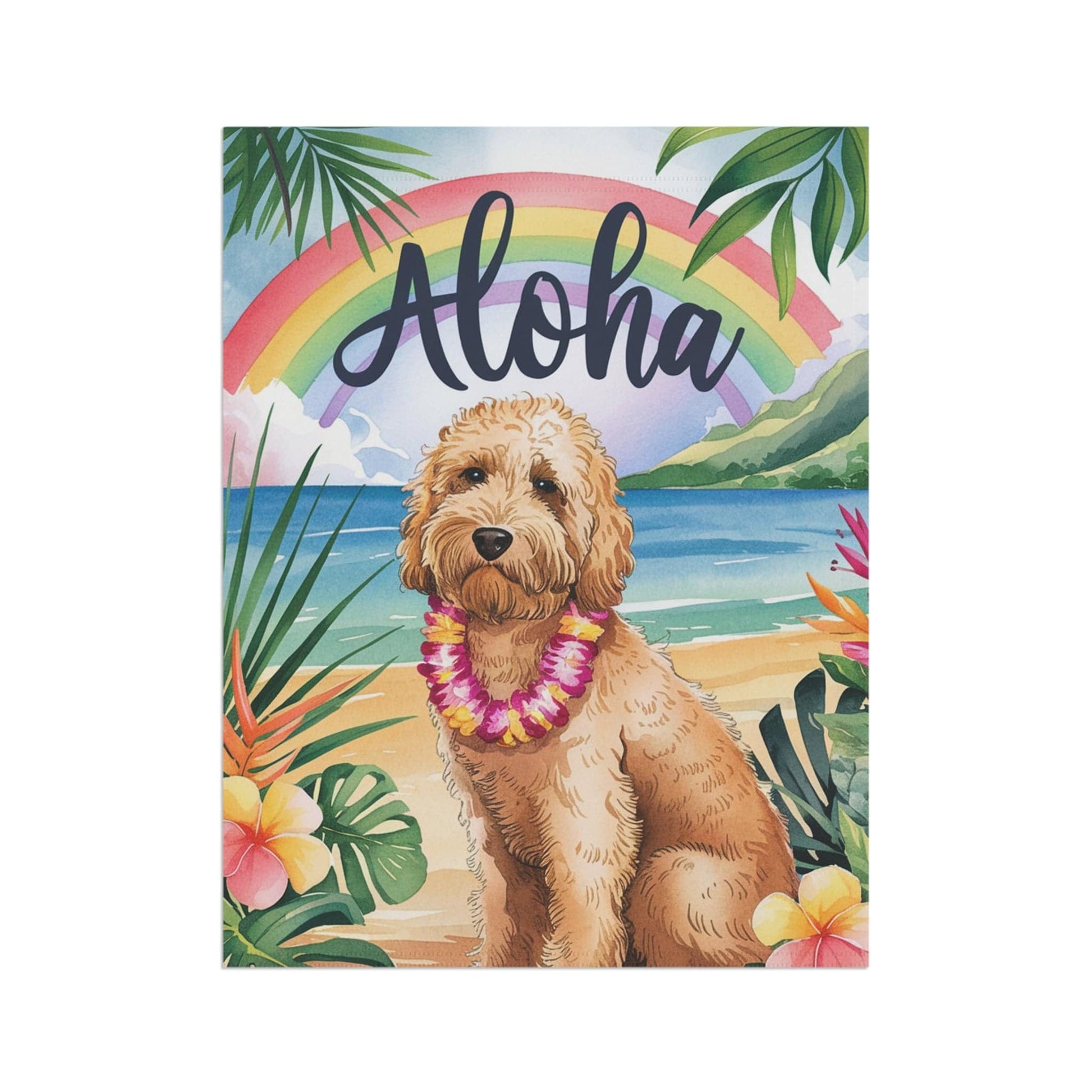 Printify Garden Flag Goldendoodle Aloha Luau Garden Flag