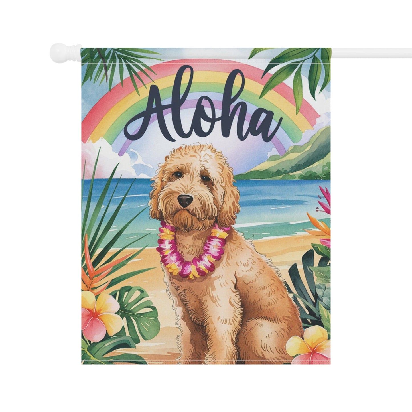 Printify Garden Flag Goldendoodle Aloha Luau Garden Flag