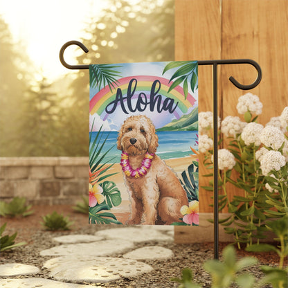 Printify Garden Flag Goldendoodle Aloha Luau Garden Flag
