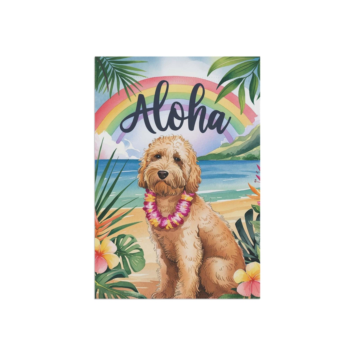 Printify Garden Flag Goldendoodle Aloha Luau Garden Flag