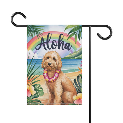 Printify Garden Flag Goldendoodle Aloha Luau Garden Flag