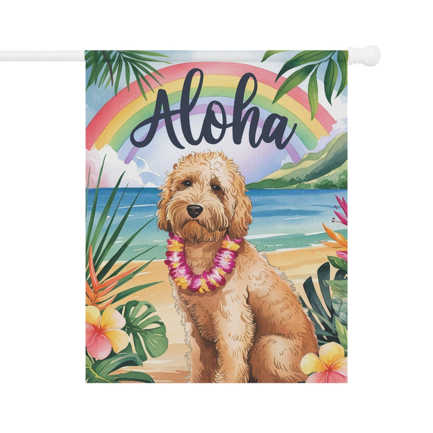 Printify Garden Flag Goldendoodle Aloha Luau Garden Flag