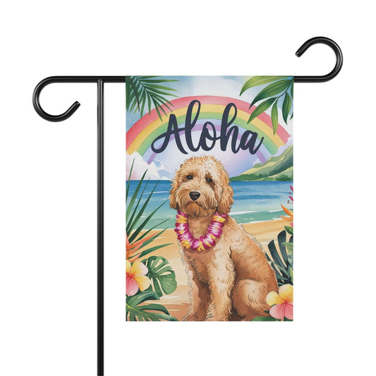Printify Garden Flag Goldendoodle Aloha Luau Garden Flag
