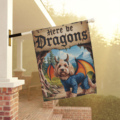 Printify Home Decor Goldendoodle Dog Dragon, Fantasy Pet Garden Flag, Front Yard Spring Decor