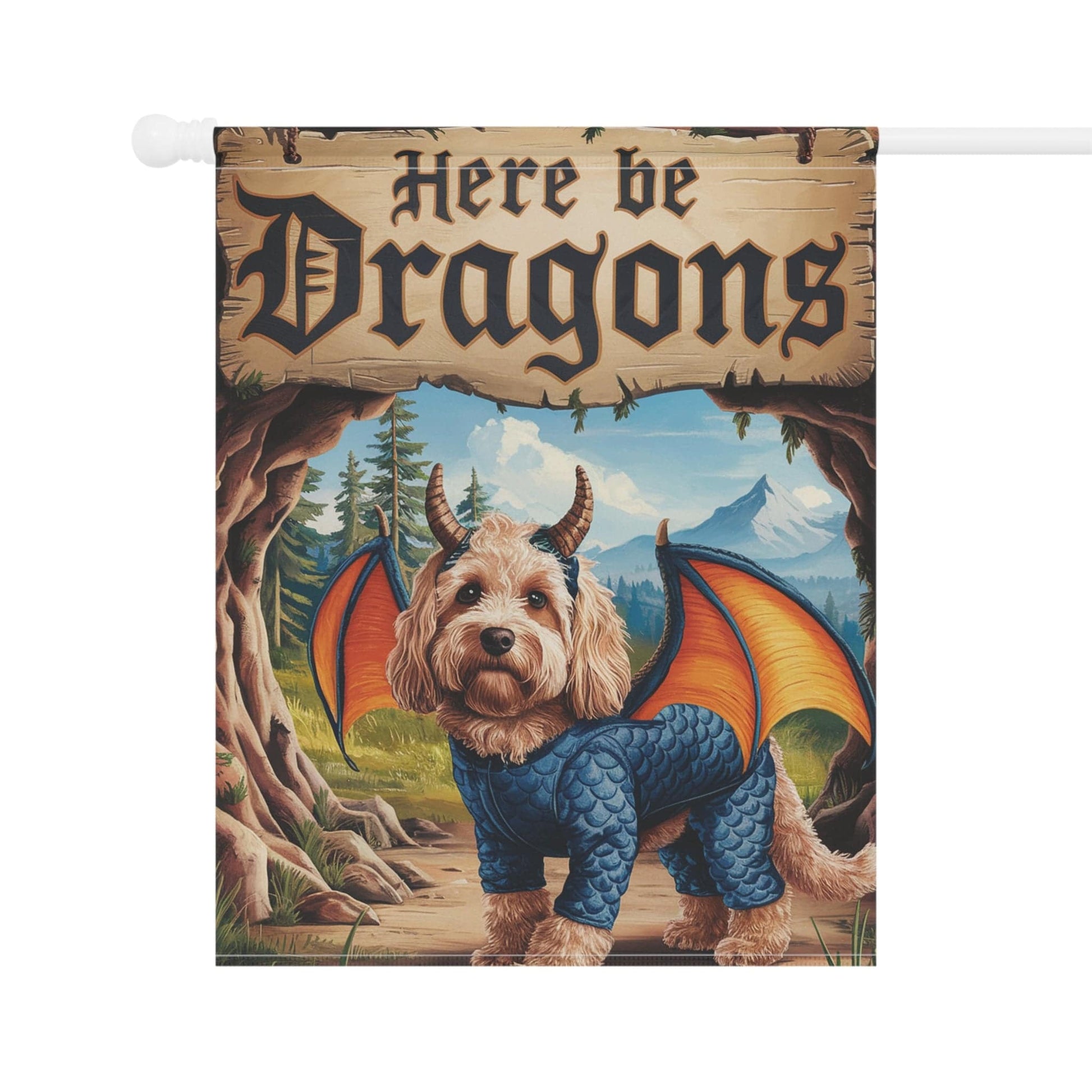 Printify Home Decor Goldendoodle Dog Dragon, Fantasy Pet Garden Flag, Front Yard Spring Decor