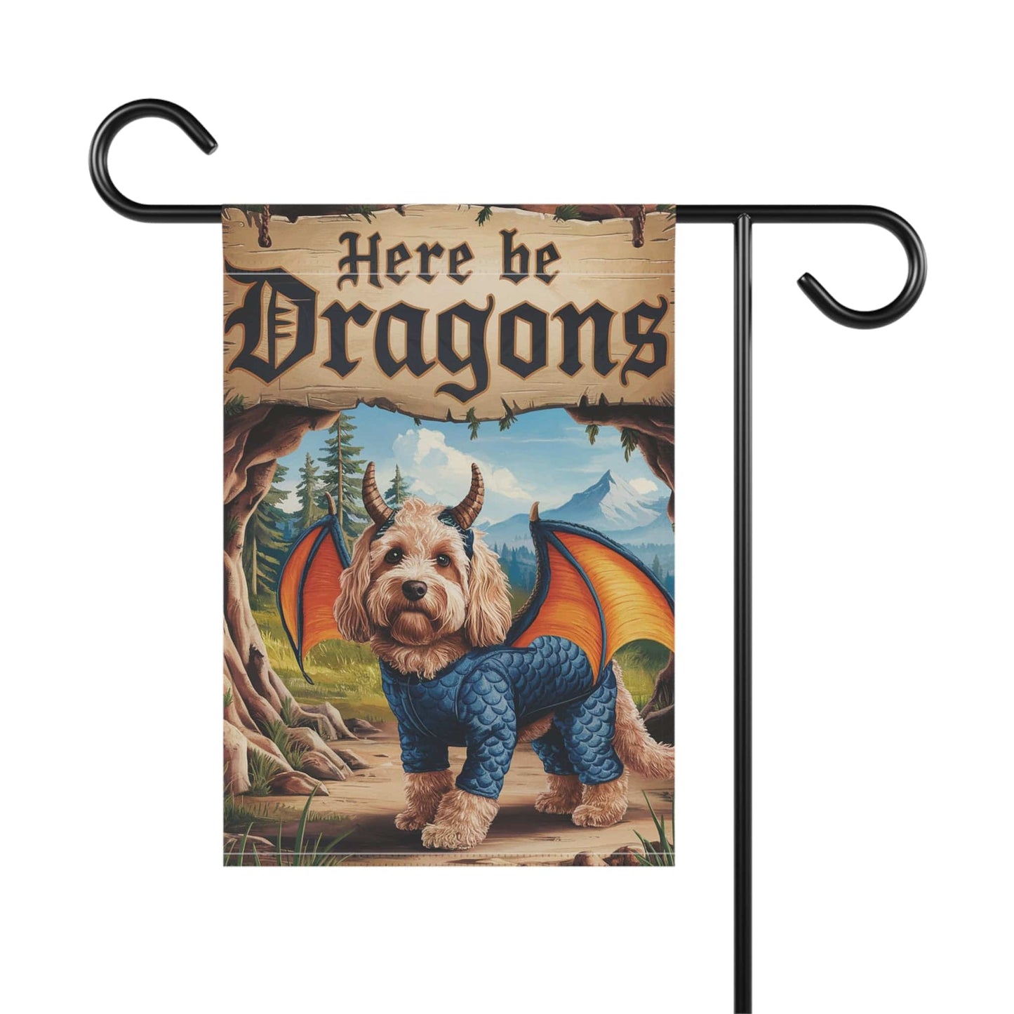 Printify Home Decor Goldendoodle Dog Dragon, Fantasy Pet Garden Flag, Front Yard Spring Decor