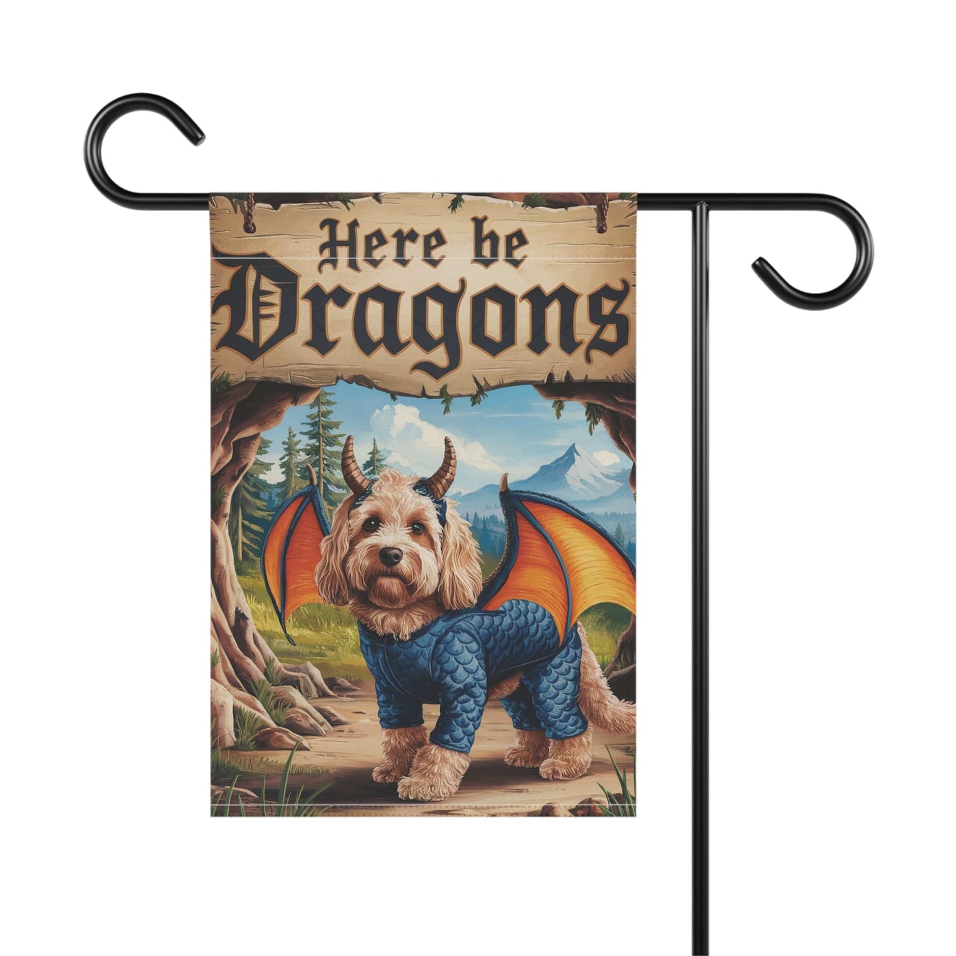Printify Home Decor Goldendoodle Dog Dragon, Fantasy Pet Garden Flag, Front Yard Spring Decor