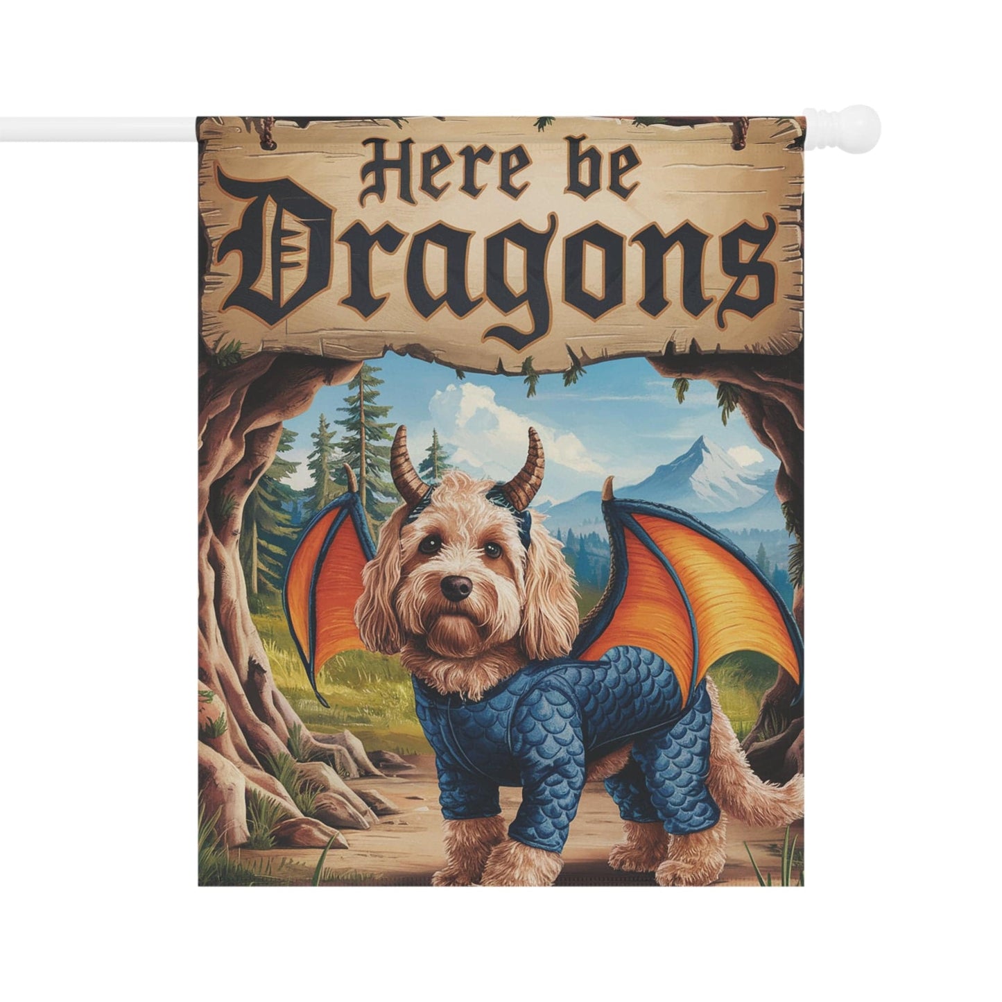 Printify Home Decor 24.5'' × 32'' Goldendoodle Dog Dragon, Fantasy Pet Garden Flag, Front Yard Spring Decor