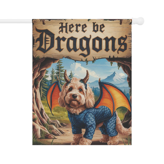 Printify Home Decor 24.5'' × 32'' Goldendoodle Dog Dragon, Fantasy Pet Garden Flag, Front Yard Spring Decor