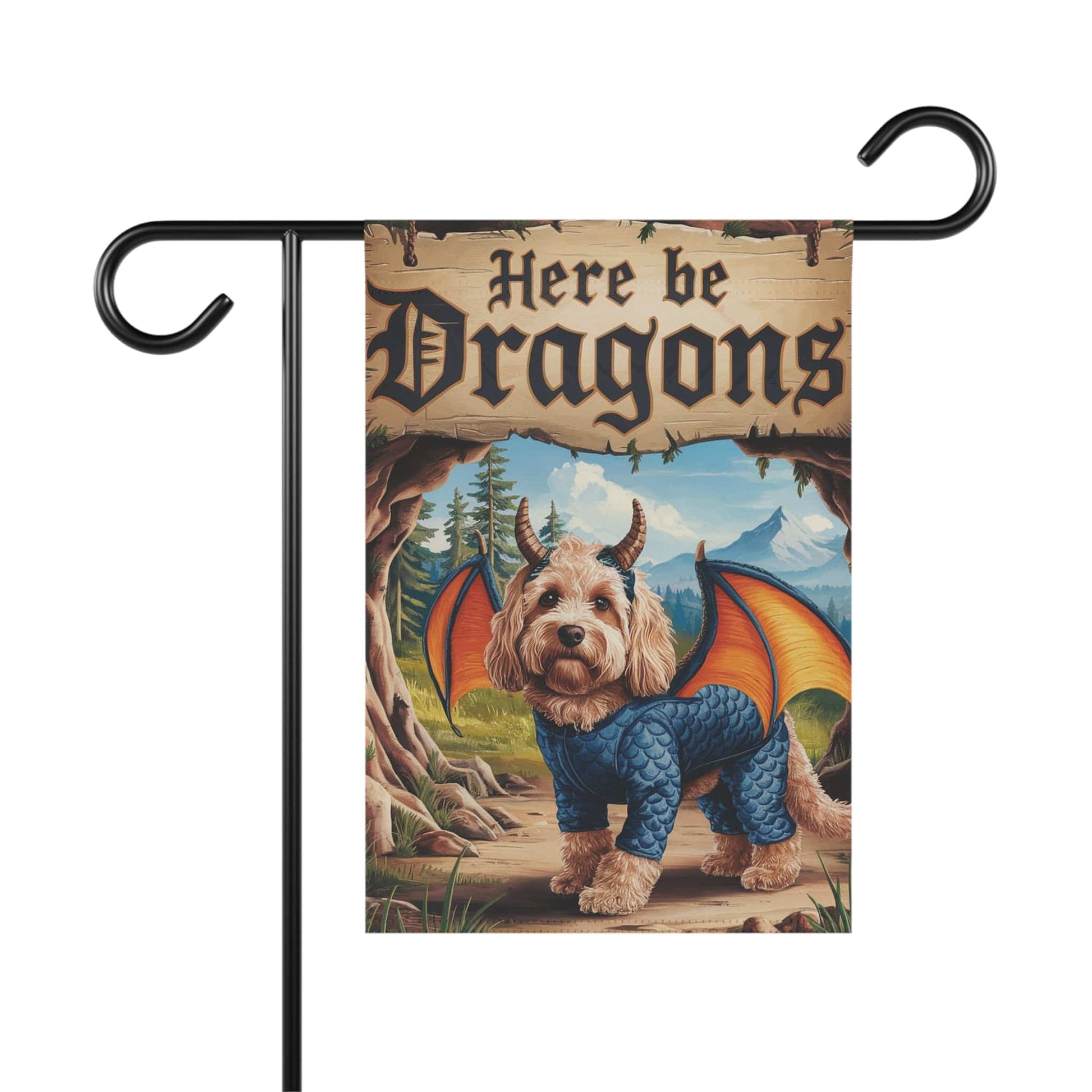 Printify Home Decor 12'' × 18'' Goldendoodle Dog Dragon, Fantasy Pet Garden Flag, Front Yard Spring Decor