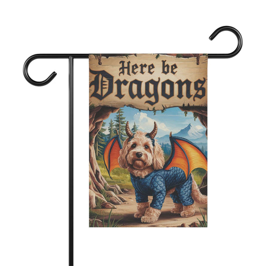 Printify Home Decor 12'' × 18'' Goldendoodle Dog Dragon, Fantasy Pet Garden Flag, Front Yard Spring Decor