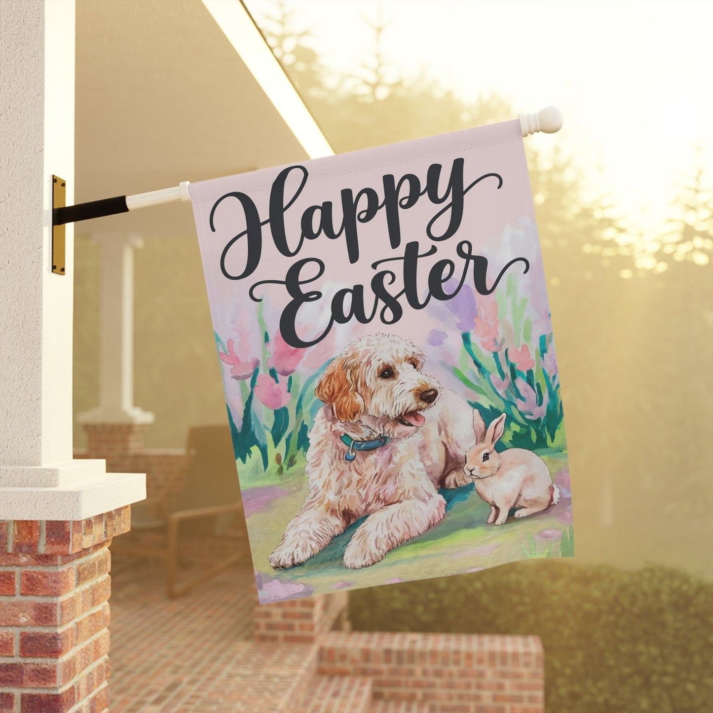 Printify Home Decor Goldendoodle Easter Garden Flag, Front Yard Spring Decor, Gardener Gift