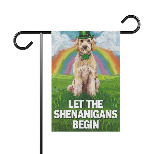 Printify Home Decor 12'' × 18'' Goldendoodle Garden Flag, Saint Patricks Day Funny Dog Yard Outside Decor