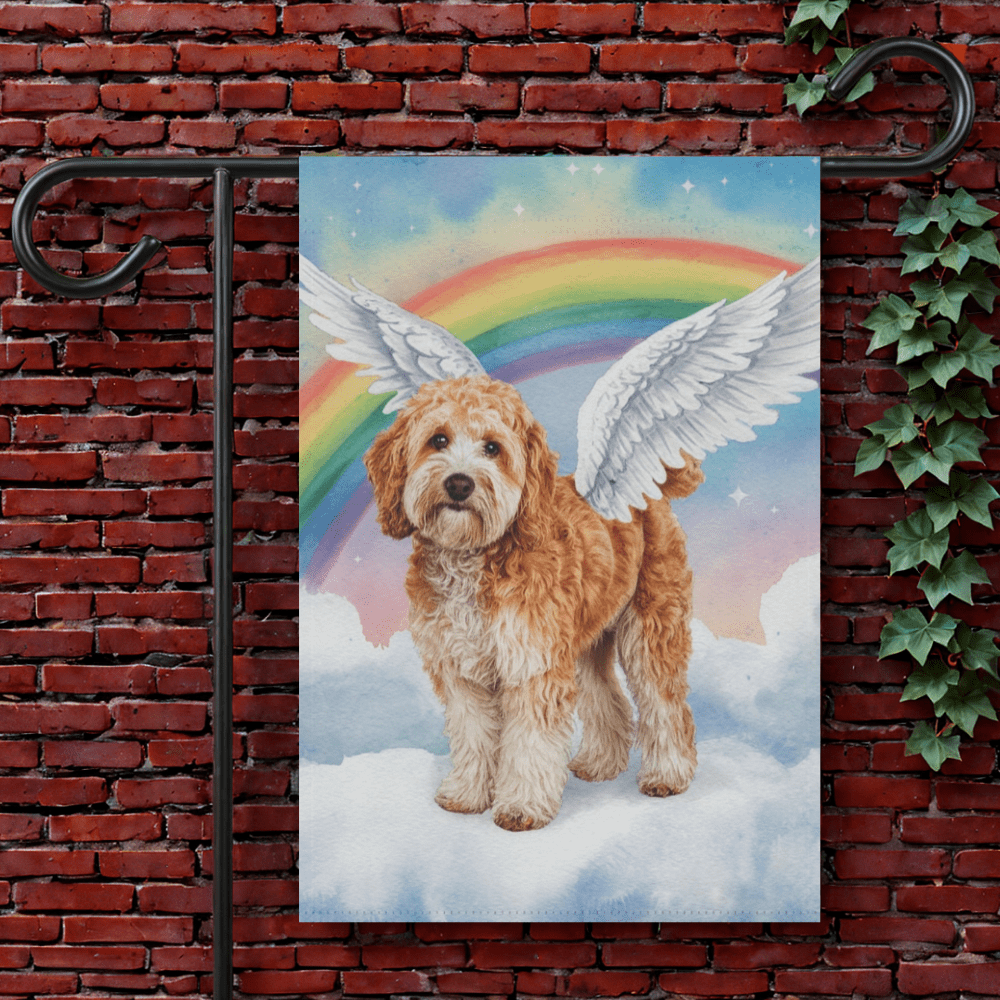 Goldendoodle Rainbow Bridge Garden Flag