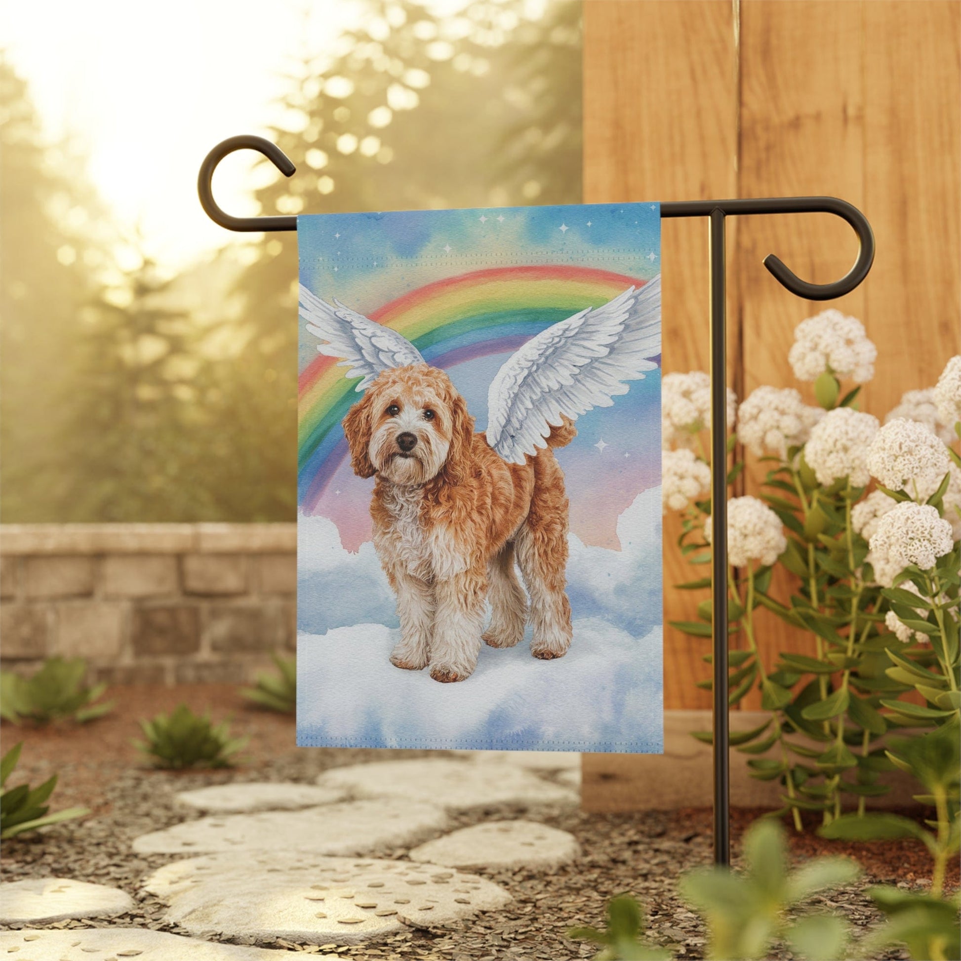 Goldendoodle Rainbow Bridge Garden Flag