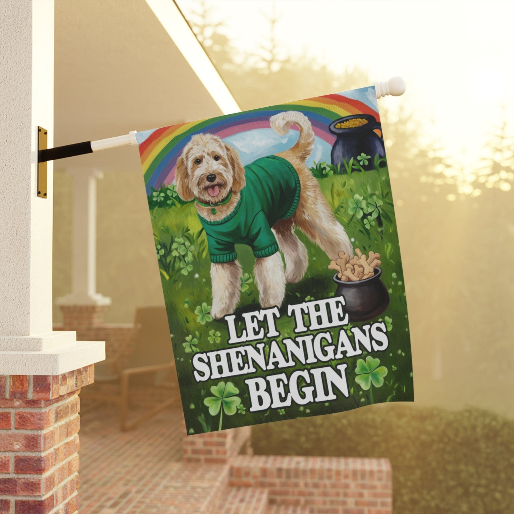 Printify Home Decor Goldendoodle St Pattie's Day Garden Flag, Saint Patricks Day Funny Dog Lovers Yard Outside Decor