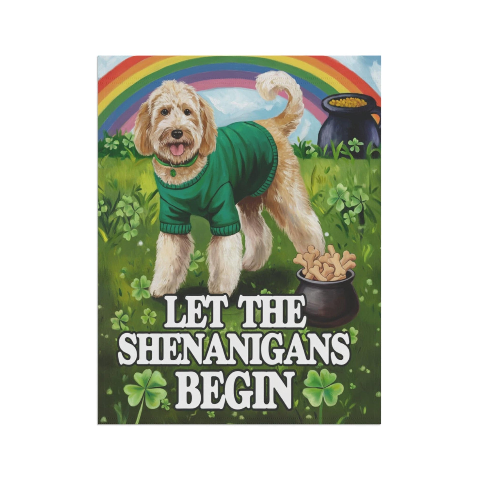 Printify Home Decor Goldendoodle St Pattie's Day Garden Flag, Saint Patricks Day Funny Dog Lovers Yard Outside Decor