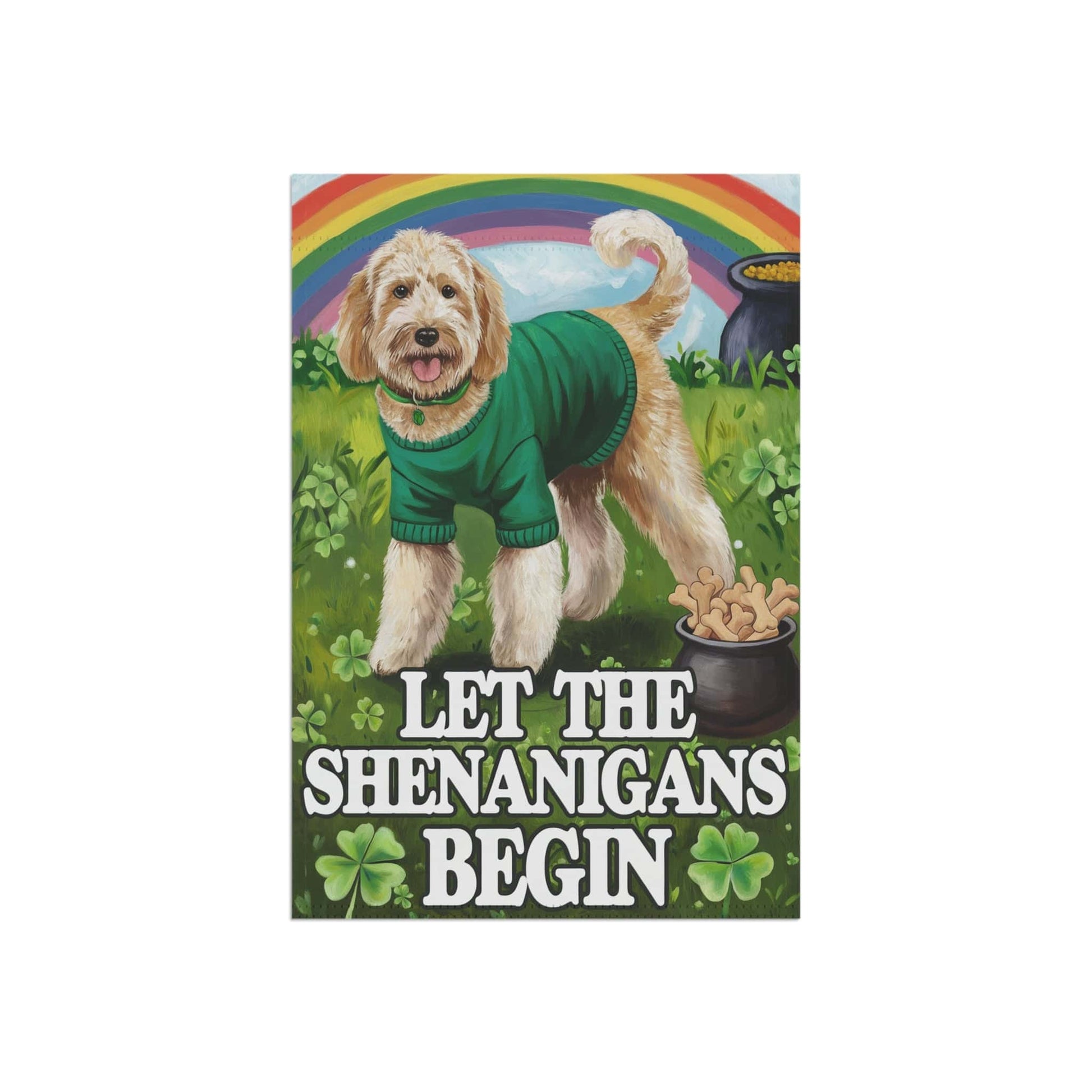 Printify Home Decor Goldendoodle St Pattie's Day Garden Flag, Saint Patricks Day Funny Dog Lovers Yard Outside Decor