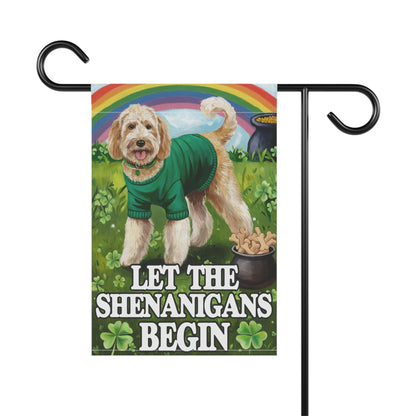 Printify Home Decor Goldendoodle St Pattie's Day Garden Flag, Saint Patricks Day Funny Dog Lovers Yard Outside Decor