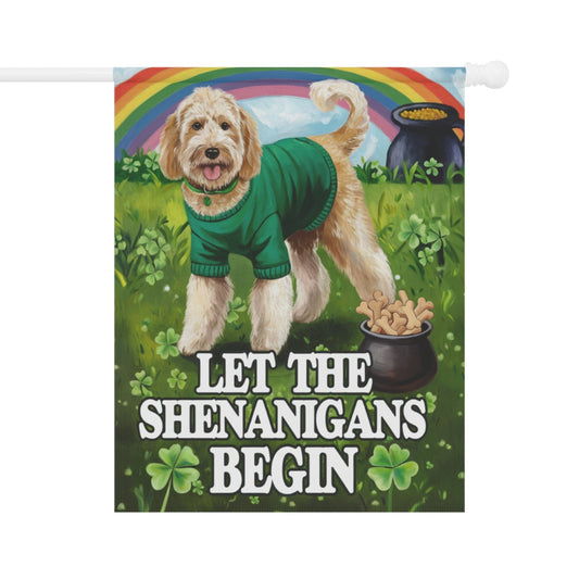 Goldendoodle St Pattie's Day Garden Flag, Saint Patricks Day Funny Dog Lovers Yard Outside Decor 24.5'' × 32''