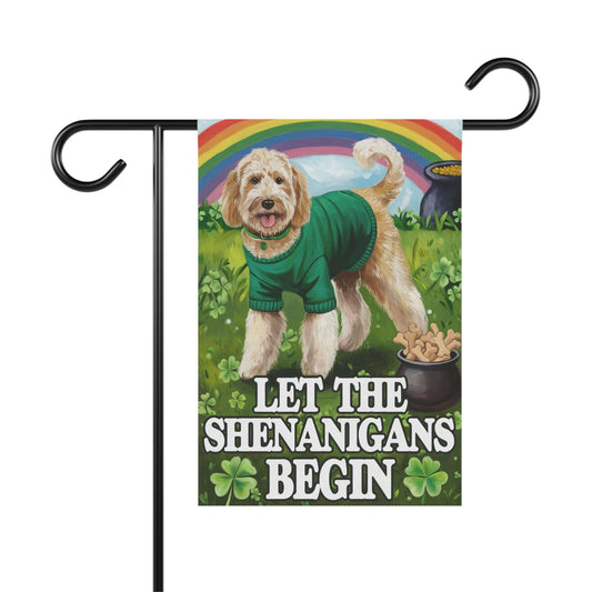 Printify Home Decor 12'' × 18'' Goldendoodle St Pattie's Day Garden Flag, Saint Patricks Day Funny Dog Lovers Yard Outside Decor