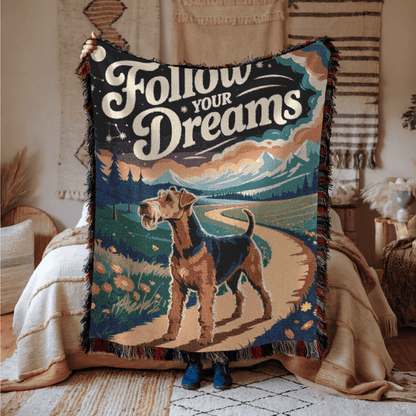 Printify Home Decor Graduation Pet Woven Blanket, Airedale Terrier Dog Throw Housewarming, Fun Home Accent