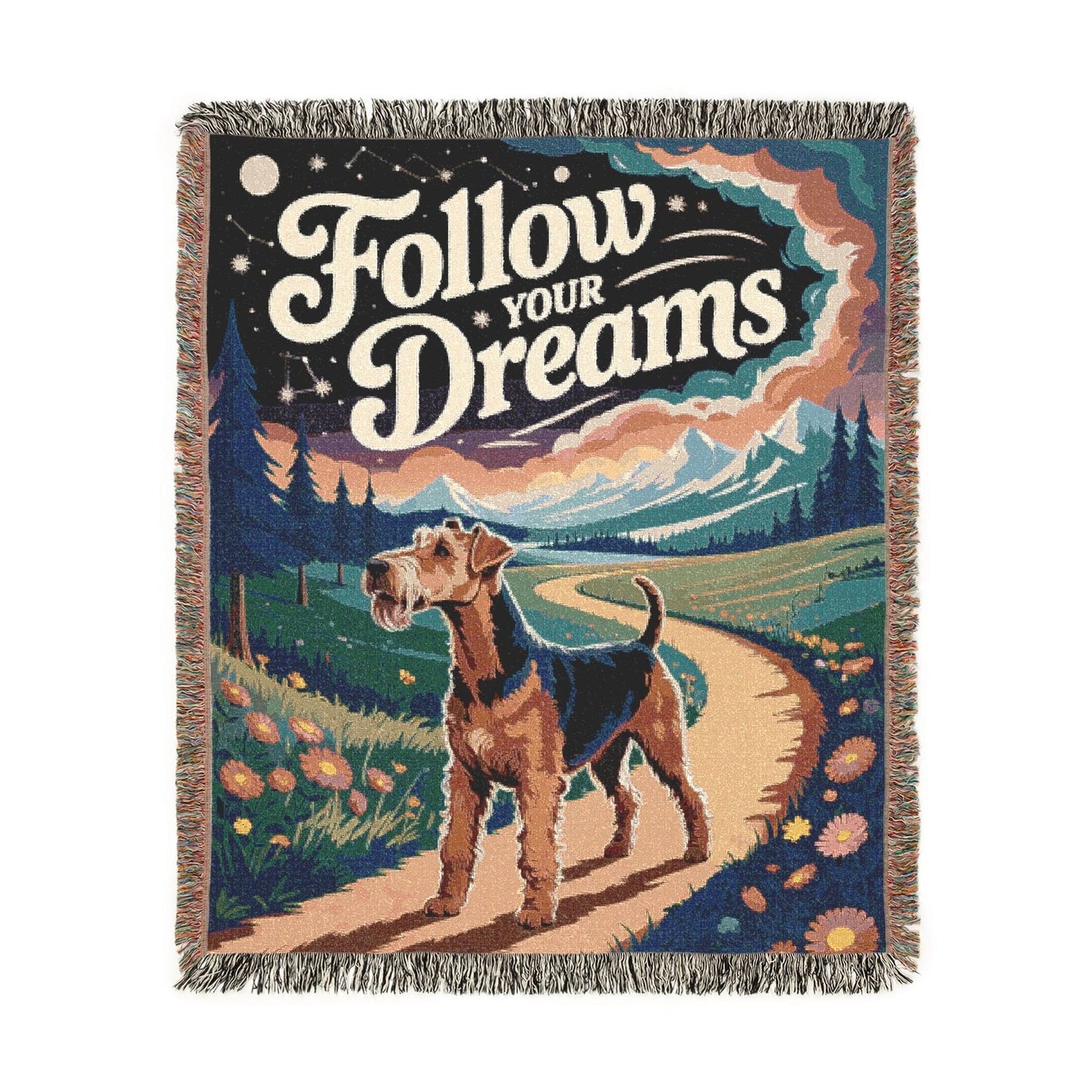 Printify Home Decor Graduation Pet Woven Blanket, Airedale Terrier Dog Throw Housewarming, Fun Home Accent