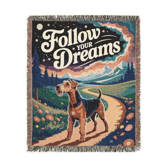 Printify Home Decor Graduation Pet Woven Blanket, Airedale Terrier Dog Throw Housewarming, Fun Home Accent