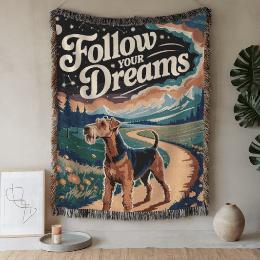 Printify Home Decor Graduation Pet Woven Blanket, Airedale Terrier Dog Throw Housewarming, Fun Home Accent