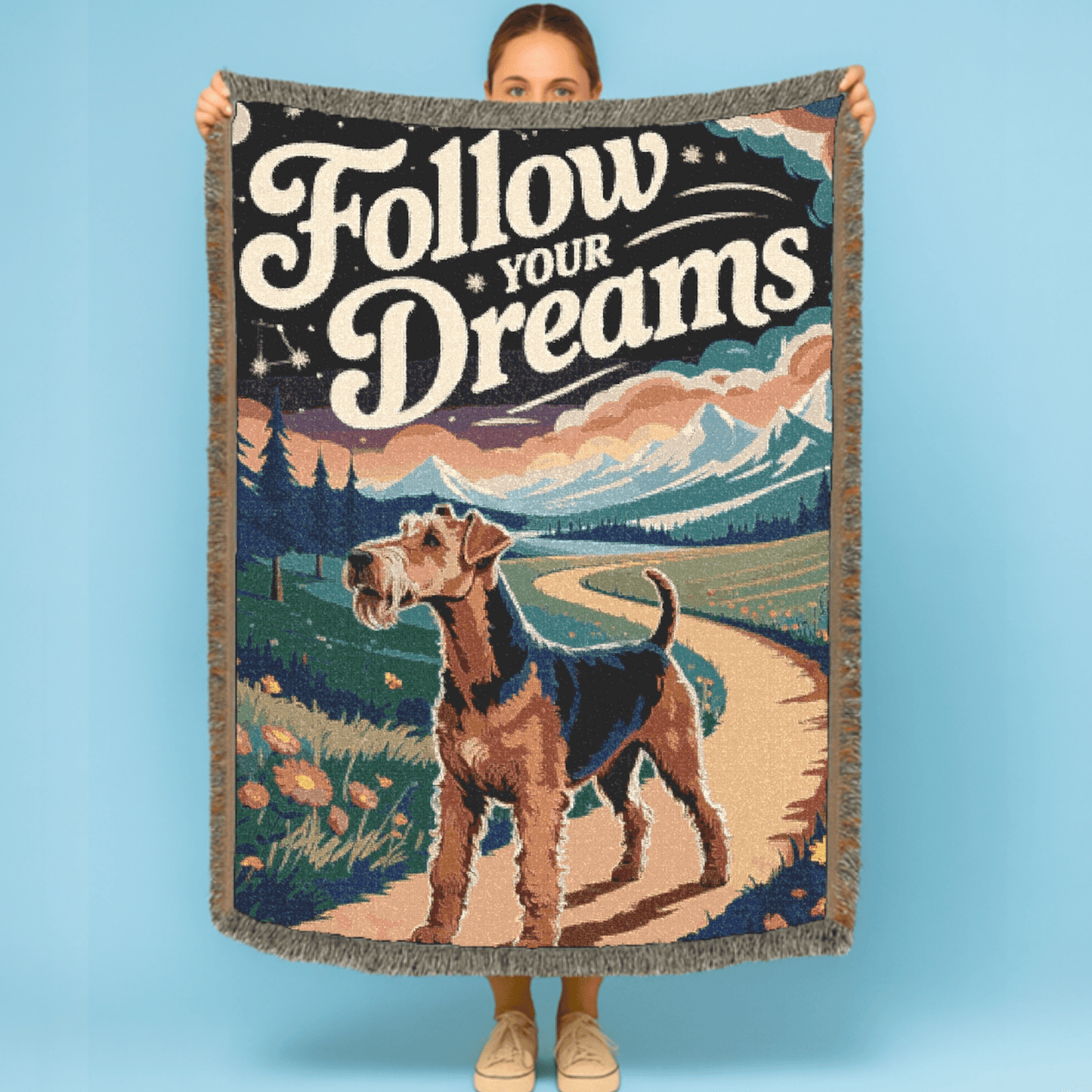 Printify Home Decor Graduation Pet Woven Blanket, Airedale Terrier Dog Throw Housewarming, Fun Home Accent