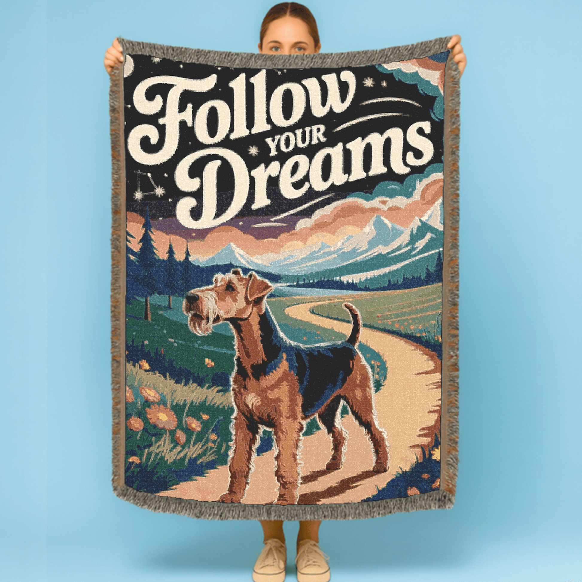 Printify Home Decor Graduation Pet Woven Blanket, Airedale Terrier Dog Throw Housewarming, Fun Home Accent