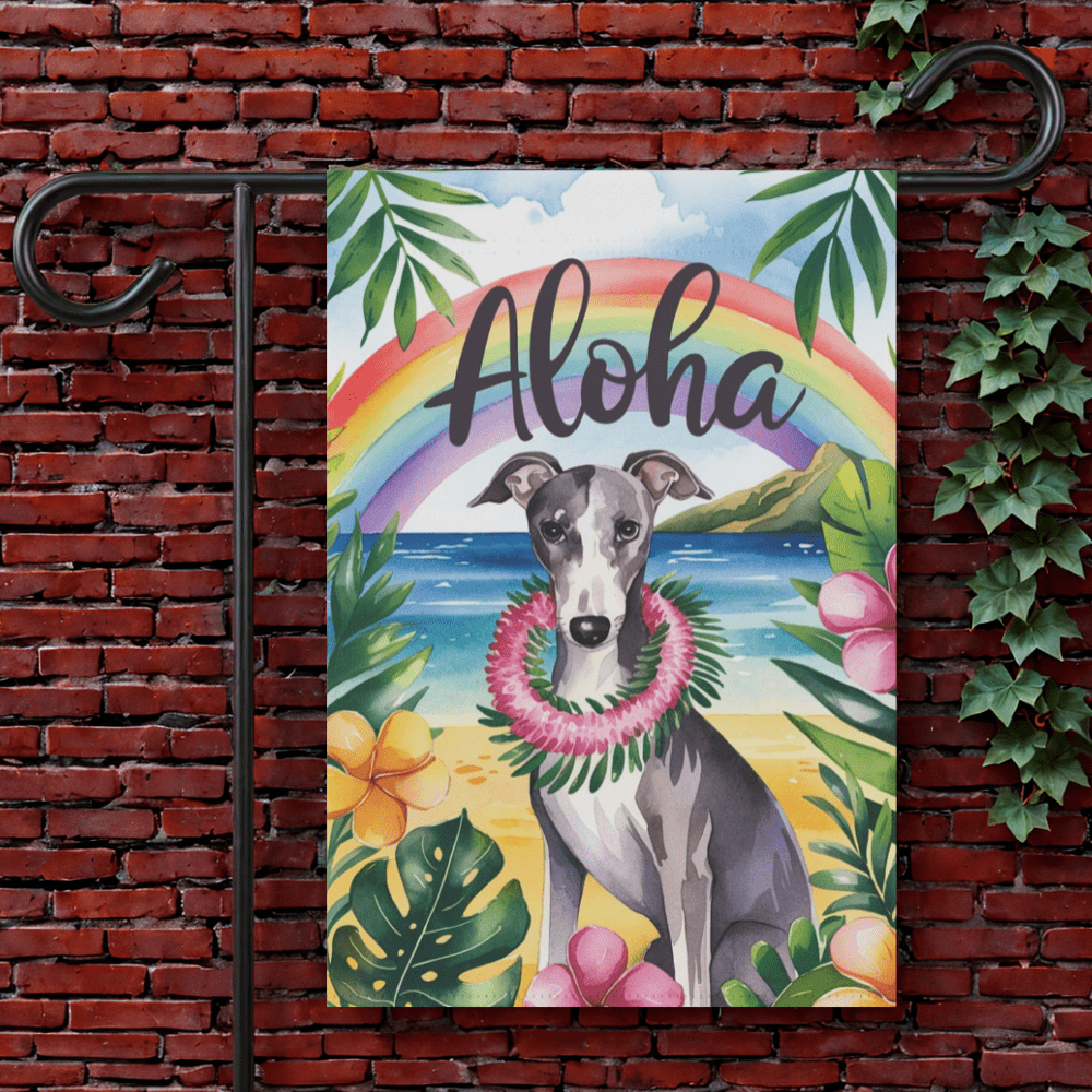 Printify Garden Flag 12'' × 18'' Gray Greyhound Aloha Garden Flag