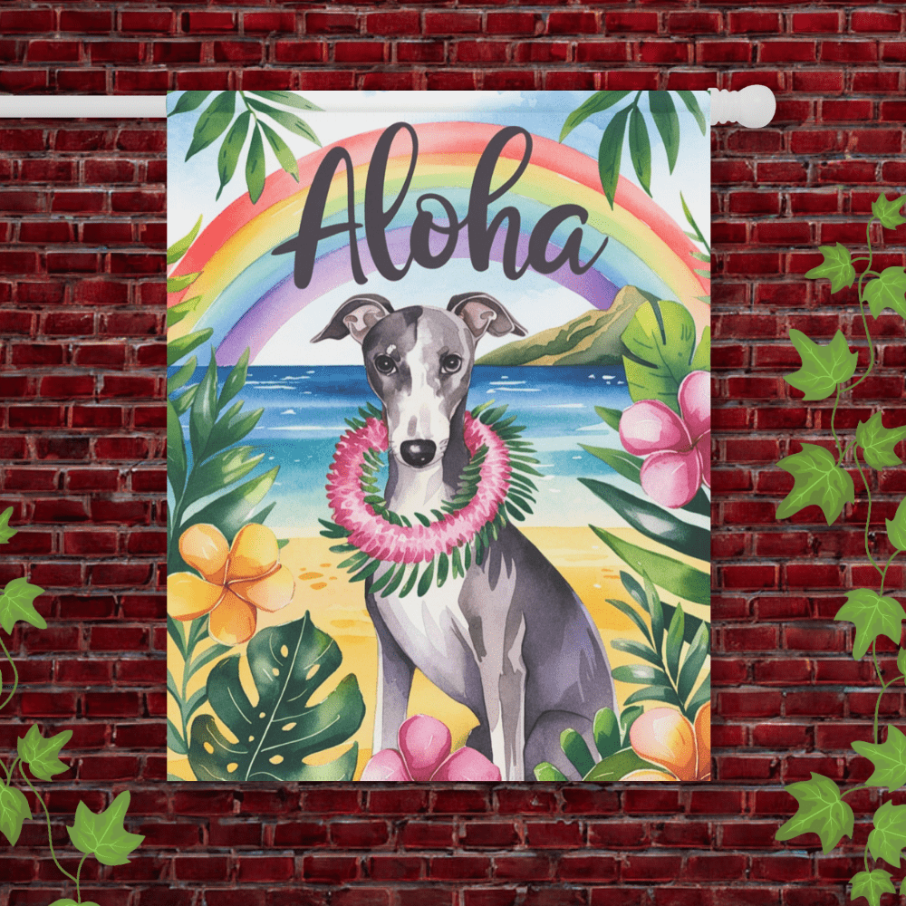 Printify Garden Flag 24.5'' × 32'' Gray Greyhound Aloha Garden Flag